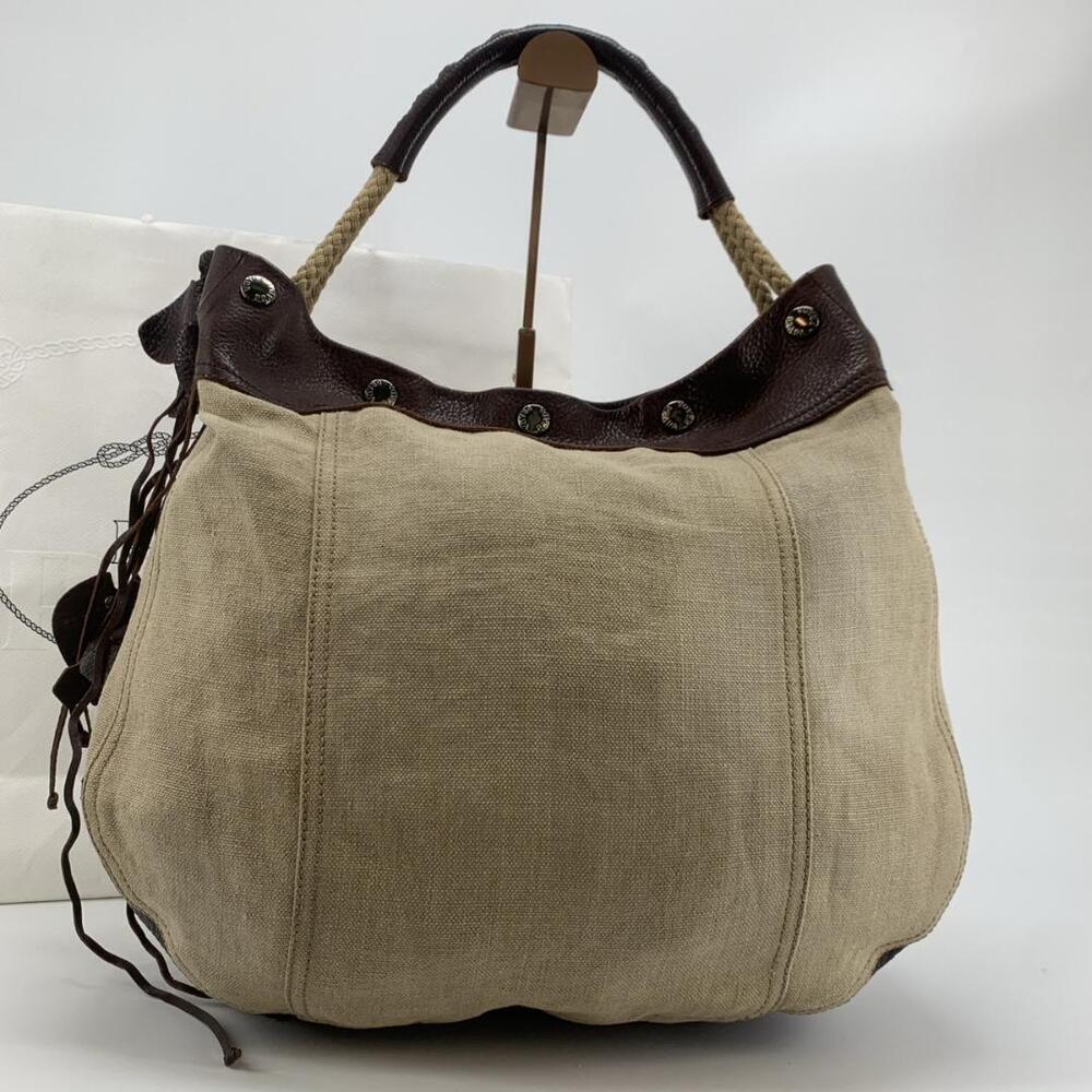 PRADA Hobo Hobo Tote Bag Canvas Leather Ivory White Tassel Fringe